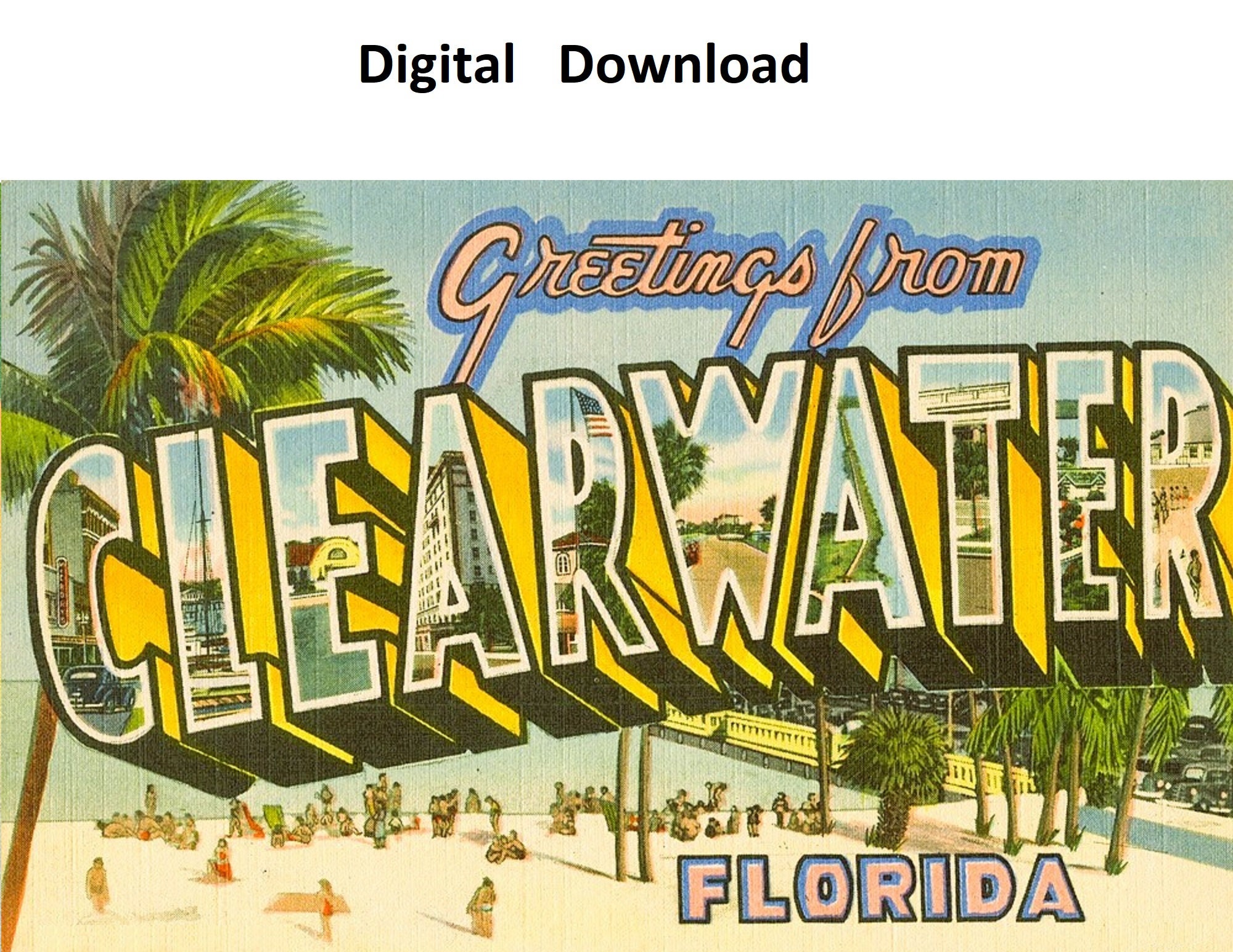 Greetings From Clearwater Florida Postcard Style 2 Digital