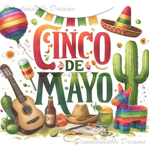 30 Cinco De Mayo Aquarela Clipart Pacote Download de imagens digitais de alta qualidade Direitos comerciais Convites Revistas Fiesta Mexicana México