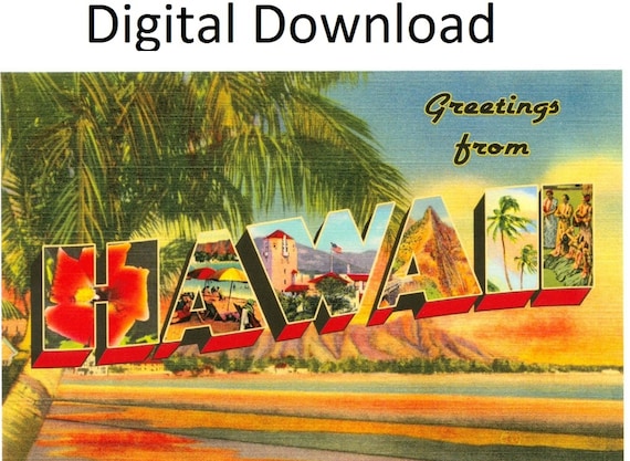 40s VINTAGE HAWAII HANGER ハンガー 文字 セット Vintage Hawaii Postcard: 1930s-40s Large Letter Souvenir (digital