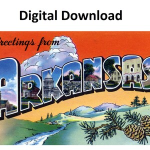 Grüße von Arkansas Vintage Postkarte Stil # 4 - Digital Druckbare Download - Großbrief Antike 1930er Jahre 40er Jahre Bild Alte Souvenir Postkarte