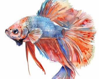 Paquete de imágenes prediseñadas de acuarela de peces tropicales: Arte de acuario (descarga digital)