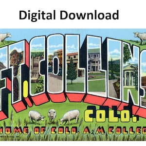 Grüße von Ft Collin Colorado Vintage Postkarte - Digital druckbare Download - Großbrief Antikes Art-Deco-Bild Alte Souvenir-Postkarte