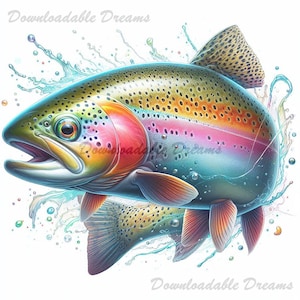 20 Rainbow Trout Watercolor Clipart Bundle - Fly Fishing High Quality Digital Image Download Commercial Rights Wall Art Sublimation Design