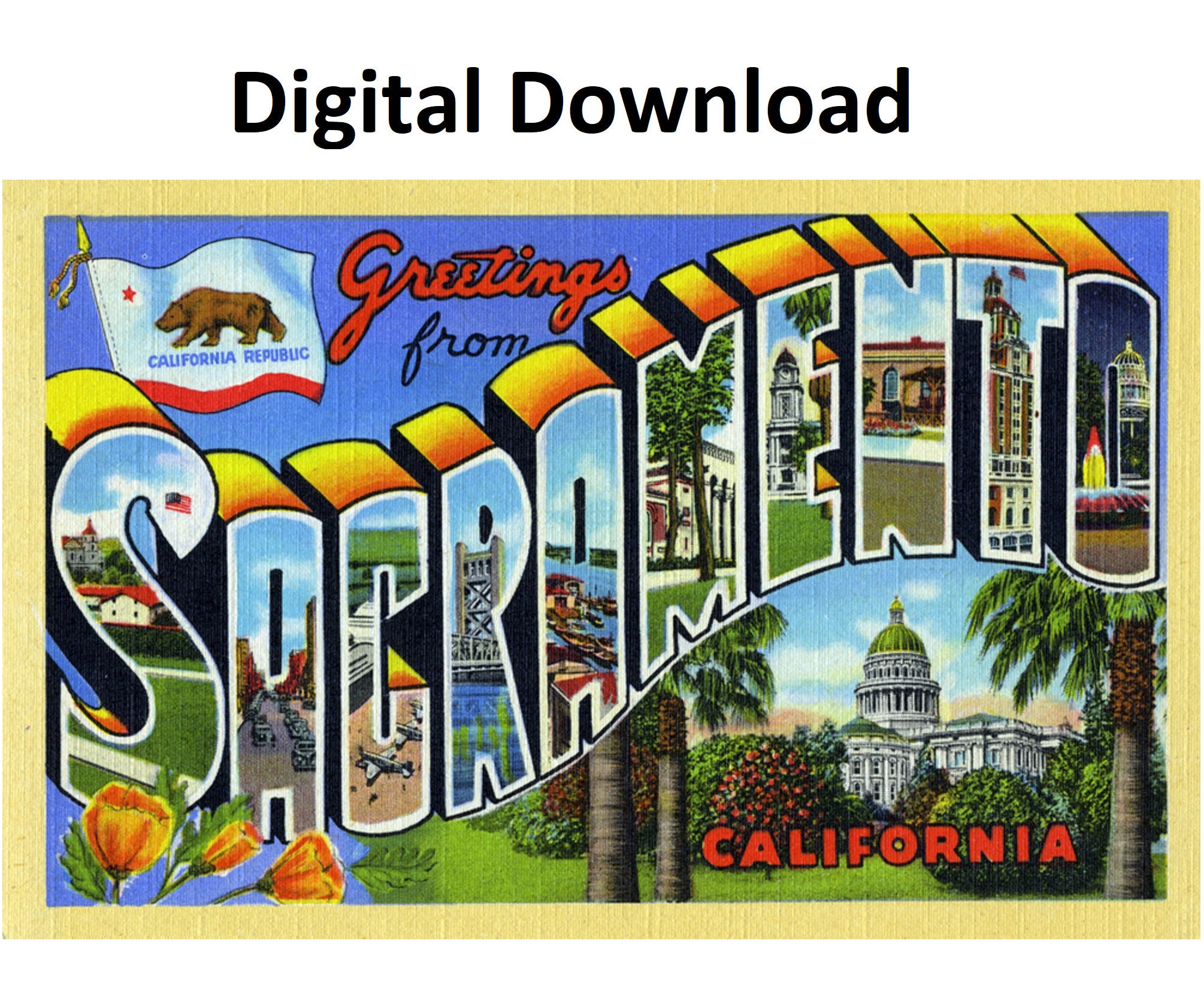 Greetings From Sacramento California Vintage Postcard Etsy