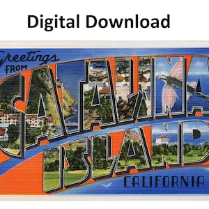 Saudações da Ilha Catalina Califórnia Cartão postal vintage estilo # 1 - Download digital para impressão - Carta grande Imagem antiga Cartão postal antigo