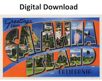 Postal vintage de la Isla Catalina: Arte de viaje de California (Descarga digital)