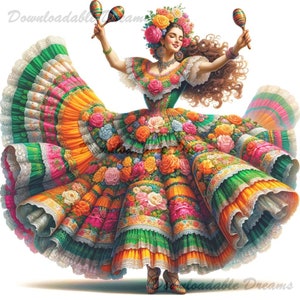 22 Dançarinas Mexicanas Aquarela Clipart Pacote Bailarina Imagem Digital de Alta Qualidade Download Convites de Direitos Comerciais Cinco De Mayo