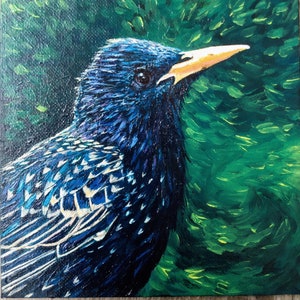 Starling - Original Acrylic Painting - Bird Lover Gift - Gardener Present - Mother&#39;s Day Artwork - Birder Wall Decor