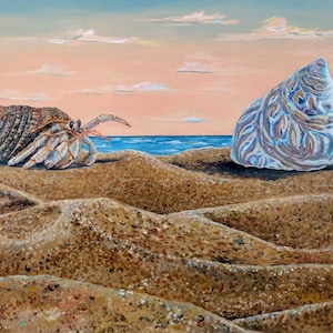 You Complete Me - Original Acrylic Painting - Hermit Crab and Shell - Coastal Beach Art - Seaside Wall Art - Beach House Decor - Whimsical