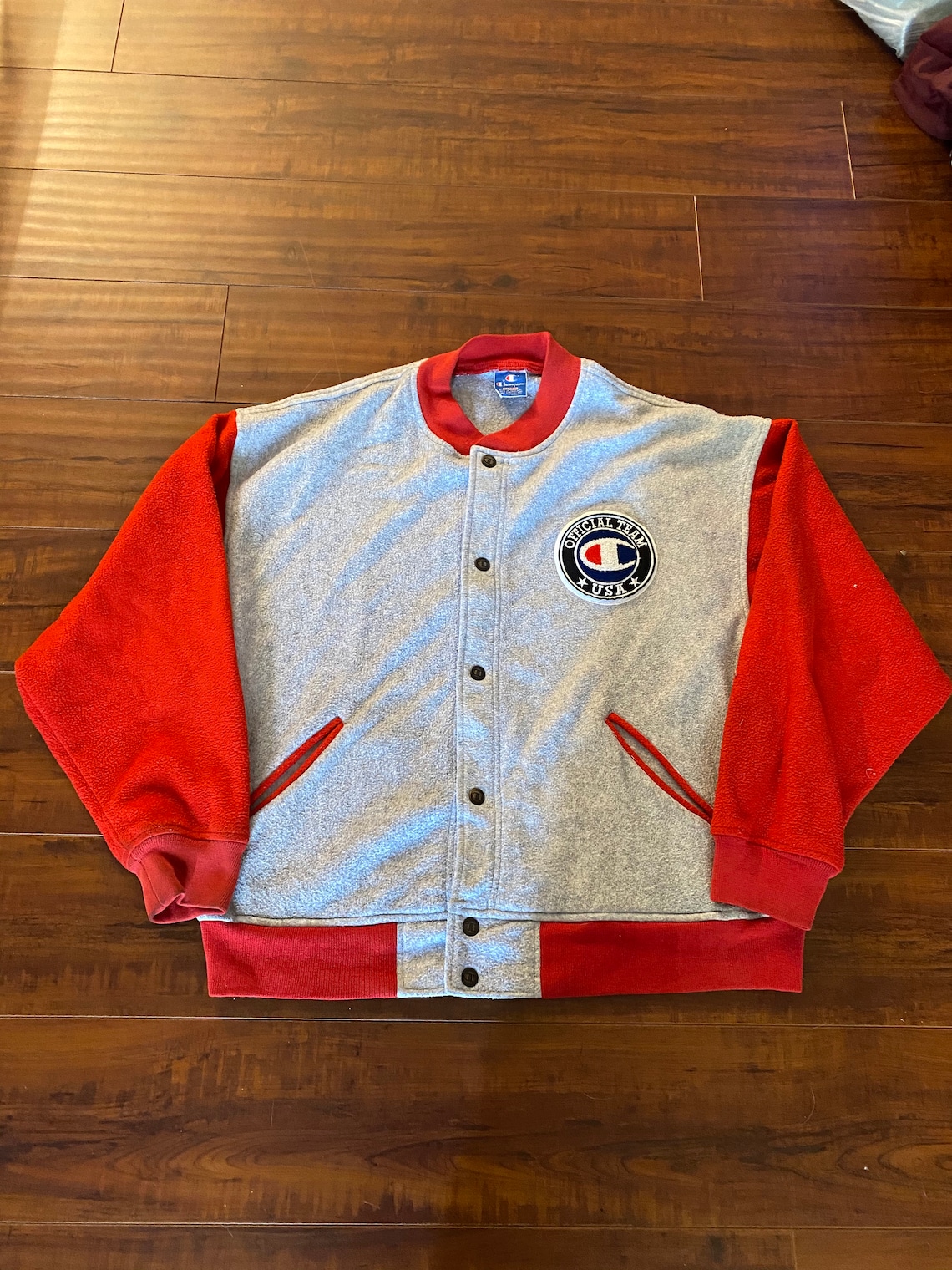 Vintage Champion Red Gray Varsity Jacket Button Up Mens size Etsy