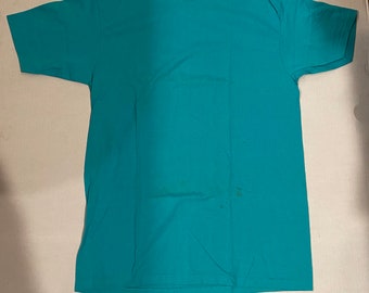 Vintage 90s Hanes Light Blue Blank Single Stitch Tee Shirt Made in USA - Large
