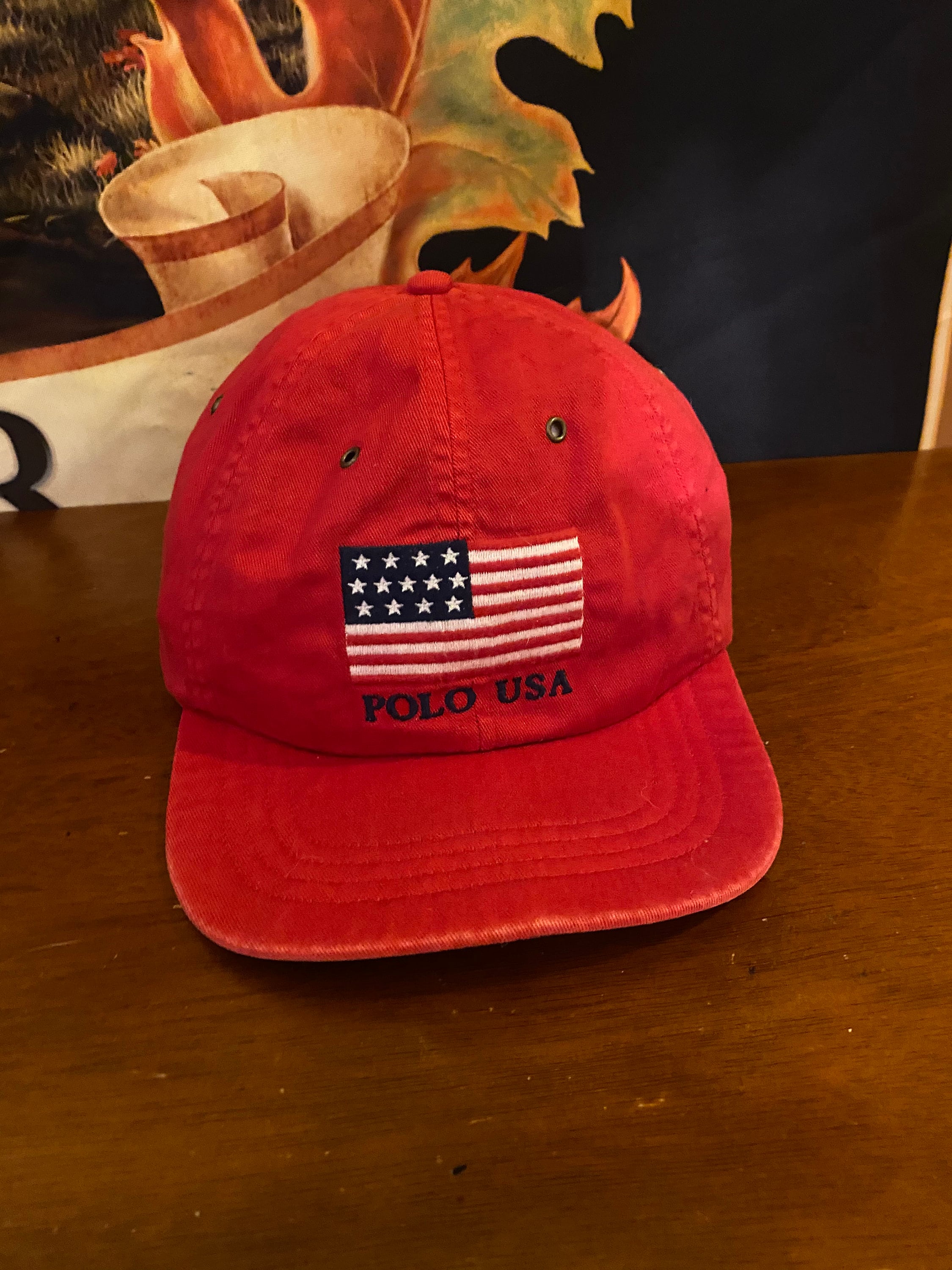 RARE Vintage 90s Polo Ralph Lauren USA Flag Red Hat Spell Out - Etsy