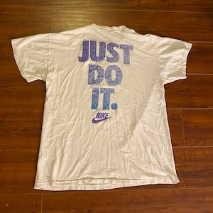 Vintage 80s Mens Nike Just Do It Palm Dale White Tee Shirt Made in USA size Large
