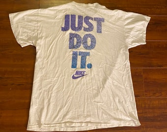 Vintage 80s Mens Nike Just Do It Palm Dale White Tee Shirt Made in USA size Large