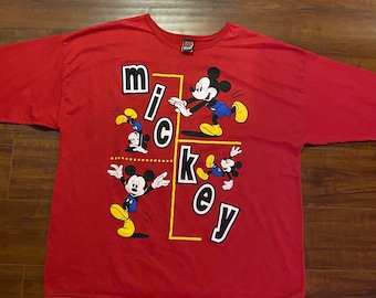 Vintage 90s Disney Mickey Mouse 3/4 Sleeve THICK Cotton T Shirt - Single Stitch - Mens XXL