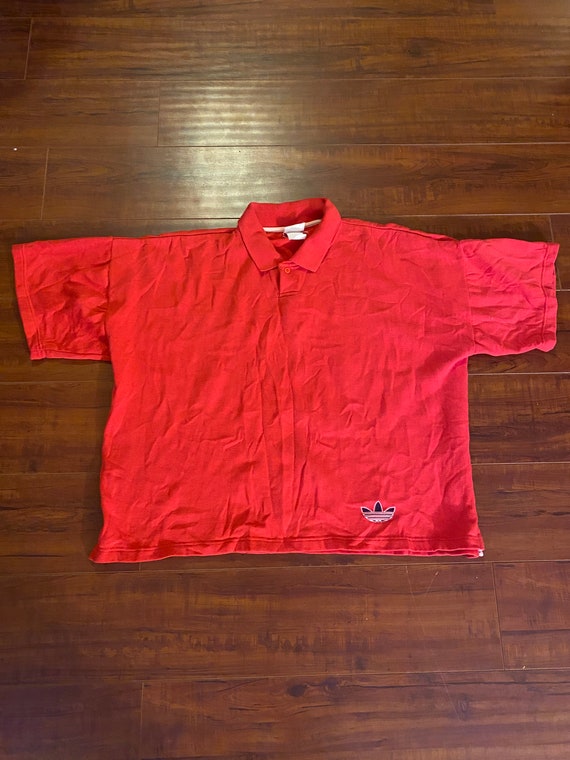 Vintage 70s Adidas Red Polo Rugby Shirt - Measurem