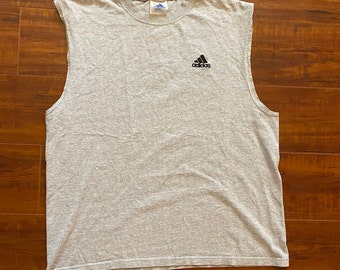 Vintage 90s Adidas Stitched Gray Tank Top - Made in USA - Mens size Medium