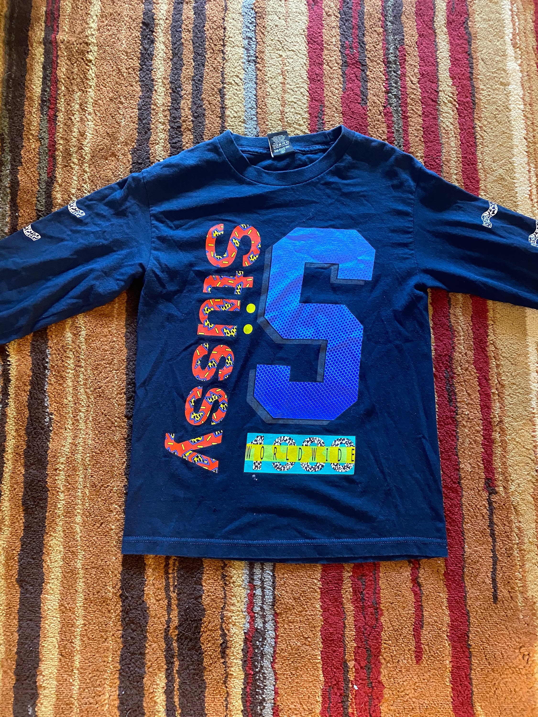Vintage Stussy Worldwide US-80 Black Long Sleeve Graphic Tee Shirt 