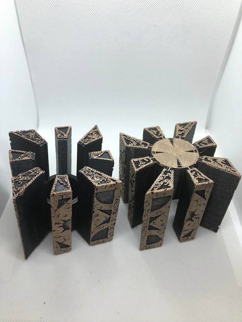 Painted Hellraiser Inspired Functional Puzzle Box Lament Configuration, Black with Antique Gold Rub, made of PLA image 6