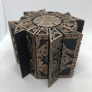 Painted Hellraiser Inspired Functional Puzzle Box Lament Configuration, Black with Antique Gold Rub, made of PLA image 10