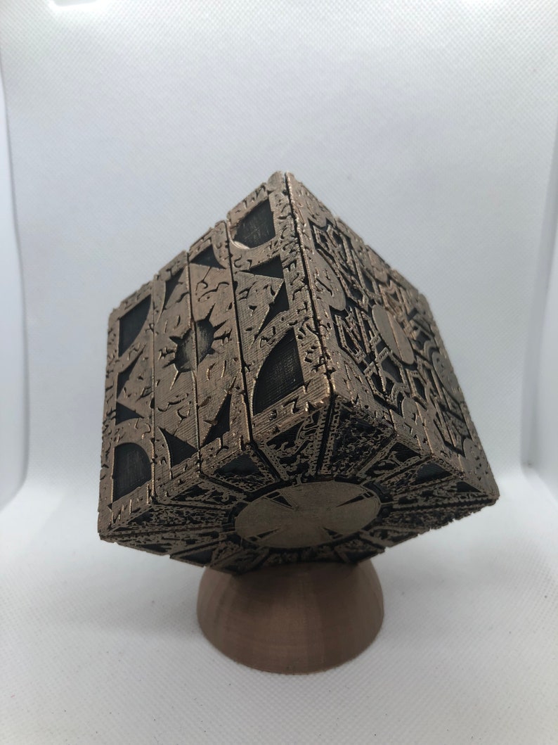 Painted Hellraiser Inspired Functional Puzzle Box Lament Configuration, Black with Antique Gold Rub, made of PLA image 1