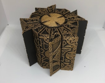 Painted Hellraiser Inspired Functional Puzzle Box Lament Configuration (Movie Replica 1:1, Black with Deep Gold, PLA)