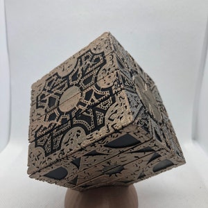 Painted Hellraiser Inspired Functional Puzzle Box Lament Configuration, Black with Antique Gold Rub, made of PLA image 2