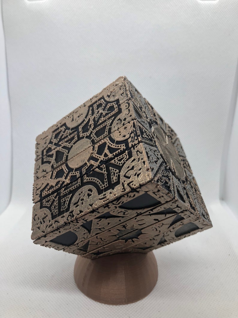 Painted Hellraiser Inspired Functional Puzzle Box Lament Configuration, Black with Antique Gold Rub, made of PLA image 2