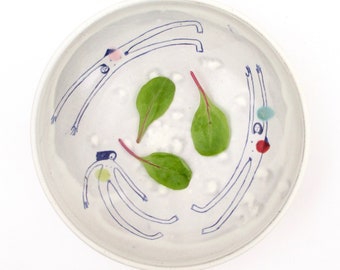 Handmade wheel-thrown illustrated ceramic bowl