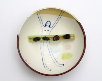 Handmade wheelthrown ceramic illustrated bowl