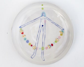 Handmade wheel-thrown illustrated ceramic plate