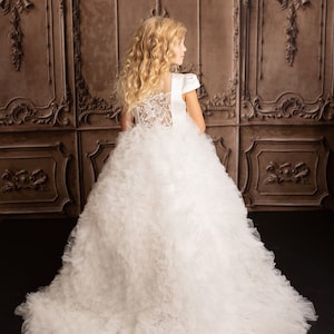 Ivory Satin Lace Tulle Wedding Flower Girl Dress/ Birthday Party Dress / First Communion Dress / Baptism Dress / Kids Dress