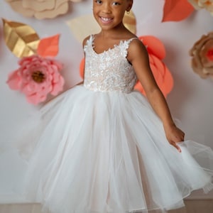 Lace Tulle Wedding Flower Girl Dress / Birthday Party Dress / Girls Formal Dress / Communion Dress / Junior Bridesmaid Dress