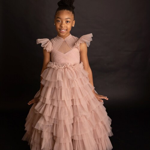 Cupcake Pink Tulle Flower Girl Dress / Blush Flower shops Girl / Lace Flower Girl Dress / Vintage Flower Girl / Party Dress / Birthday Dress