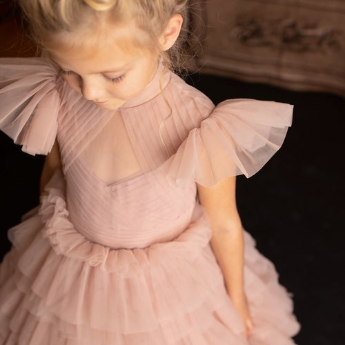 Cupcake Pink Tulle Flower Girl Dress / Blush Flower shops Girl / Lace Flower Girl Dress / Vintage Flower Girl / Party Dress / Birthday Dress