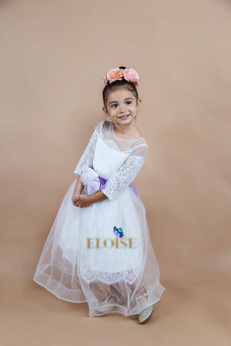 New WHITE Flower Girl Dress Communion Confirmation Junior Wedding LACE TULLE