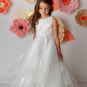 Hi Low Lace Tulle Wedding Flower Girl Dress | Kids Birthday Party Dress/Kids couture Dress/Little Girl Dress