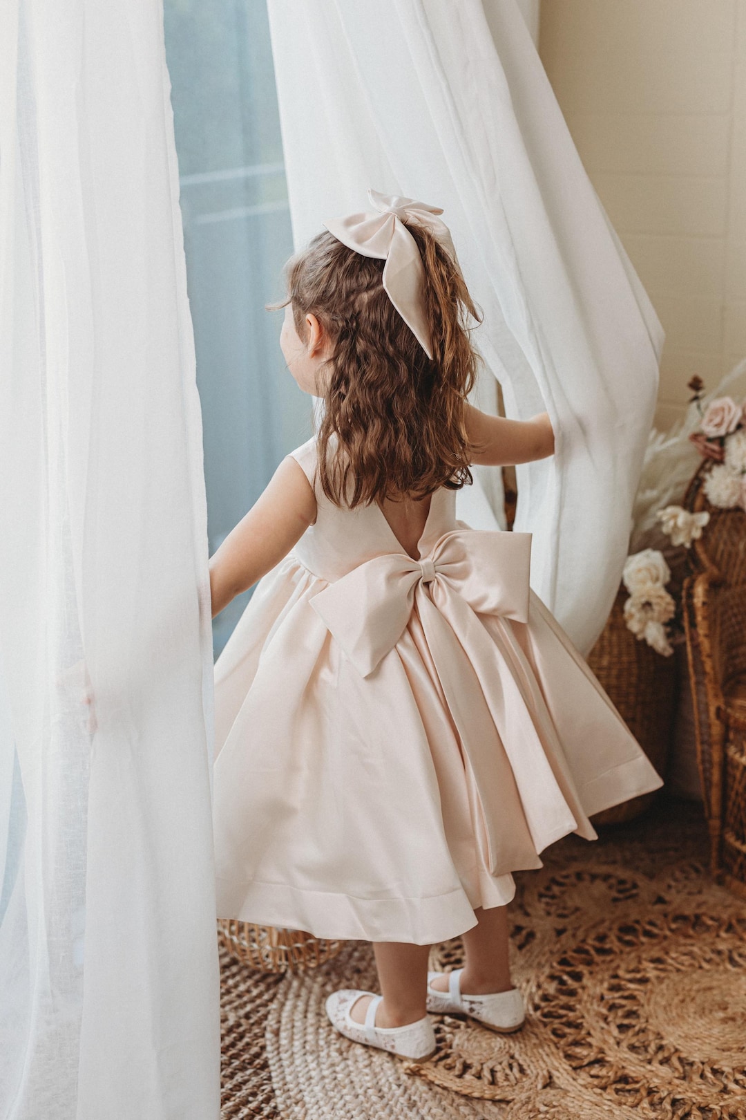 Ball-Gown/Princess Champagne Satin Knee-length Baby Girl Dress