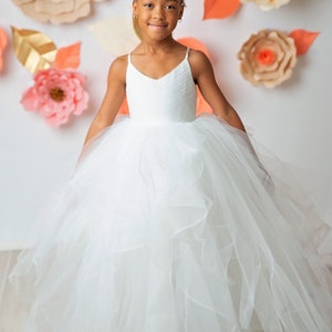 Princess Ball Gown Flower Girl Dress | Girl Tulle Dress | White Girl Dress | Girl Party Dress | First Communion Dress | Girl Birthday Dress