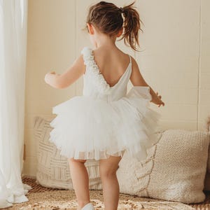 Vestido de tul de jersey color marfil para boda, vestido de niña de las flores, vestido de princesa para fiesta de cumpleaños, vestido de niña bebé, vestido de ballet, vestido de bautismo