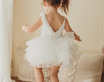 Ivory Jersey Tulle Wedding Flower Girl Dress Princess Birthday Party Dress Baby Girl Dress Ballet Dress Baptism Dress