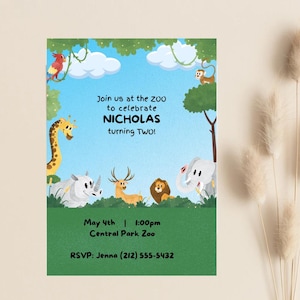 Zoo Adventure Birthday Invitation | Easy Editable Canva Template | Digital Download | Fun Party Invite