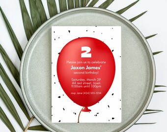 Red Balloon Birthday Invitation – Editable Template