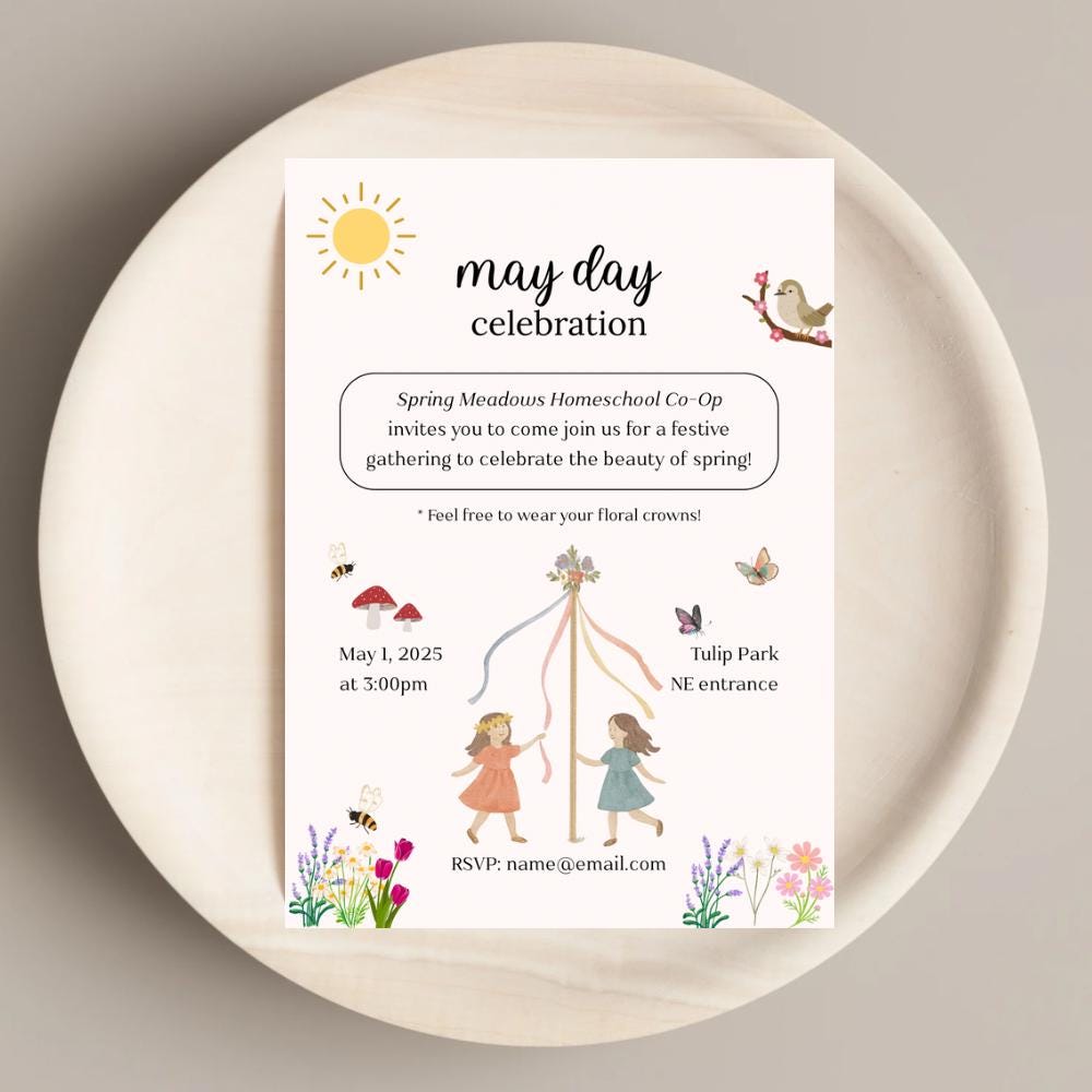Maypole Templates May Day Celebration Invitation | Homeschool Spring Festival | Waldorf ...