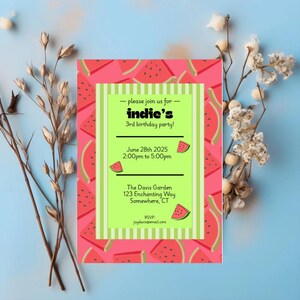 Sweet Watermelon Fruity Birthday Invitation – Editable Template