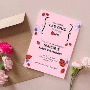 Ladybug First Birthday Invitation – Editable Template