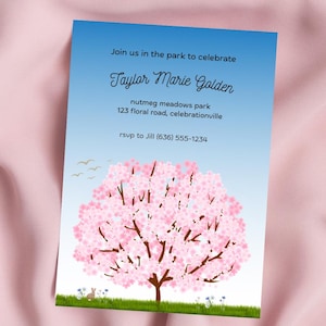 Elegant Cherry Blossom Celebration Invitation | Editable Canva Template | Digital Download