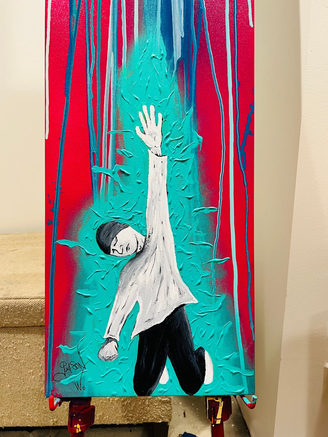 4 Feet by 1 Foot reaching up for Help, Again Original Tall Skinny