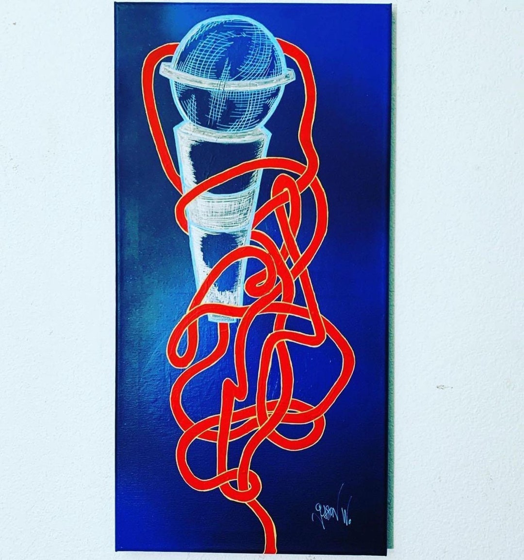 Handmade Original Canvas Painting Wall Art Microphone Painting Music