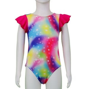 Custom Galaxy Print Gymnastics Leotard – Unique Girls Dancewear, Star & Universe Theme, Personalized Athletic Outfit
